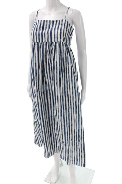 Vince Womens Striped Cotton Slip Dress Square Neck Knee Length Blue Size 0