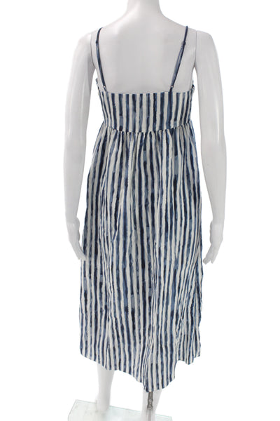 Vince Womens Striped Cotton Slip Dress Square Neck Knee Length Blue Size 0