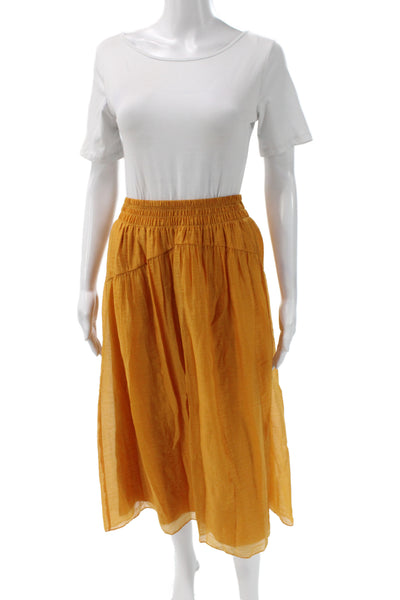 Vince Womens Peasant Long Skirt Orange Cotton Linen Petite Size XS