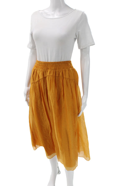 Vince Womens Peasant Long Skirt Orange Cotton Linen Petite Size XS