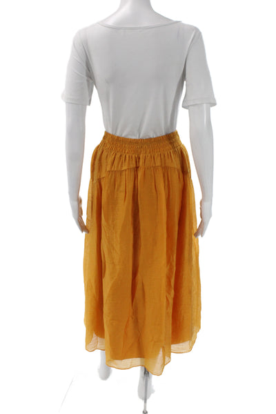 Vince Womens Peasant Long Skirt Orange Cotton Linen Petite Size XS