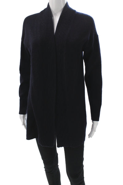 Vince Unisex Cardigan Dark Blue Metallic Polyester Long Sleeve Solid Size XS