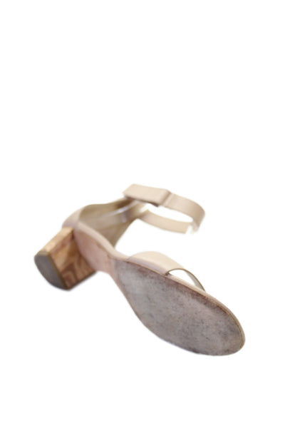 Vince Womens Leather Ankle Strap Block Heels Nude Brown Size 7