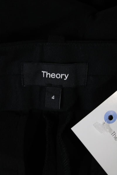 Theory Womens Ankle Dress Pants Black Cotton Polyester Button Solid Size 4