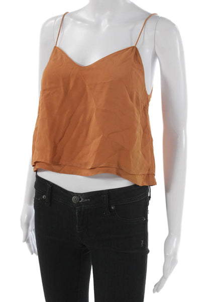 Veronica Beard Women Silk Cropped Camisole V-Neck Brown Size 2