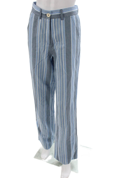 See by Chloe Unisex Dress Pants Blue Striped Cotton Linen Size 36