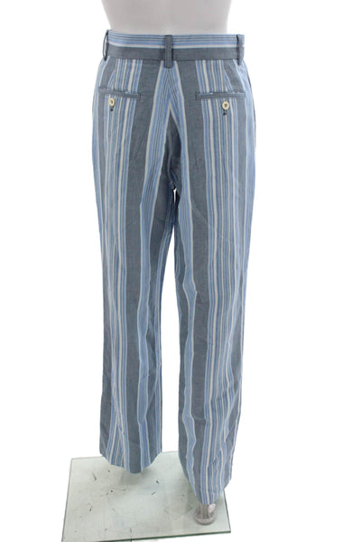 See by Chloe Unisex Dress Pants Blue Striped Cotton Linen Size 36