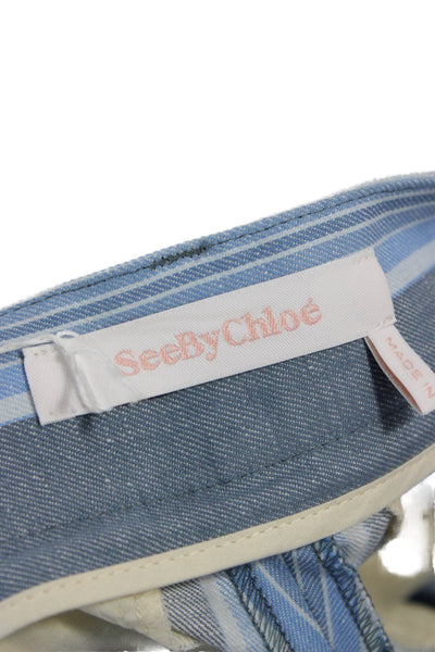 See by Chloe Unisex Dress Pants Blue Striped Cotton Linen Size 36