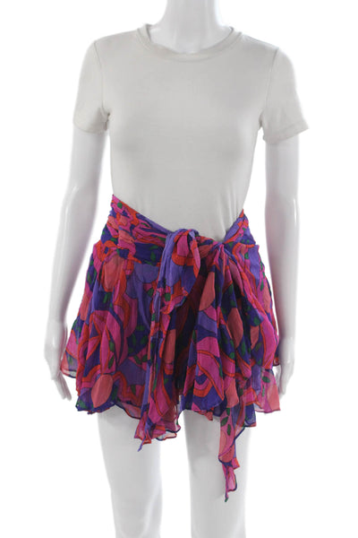 Isabel Marant Women Mini Wrap Silk Floral Skirt Purple Size 36