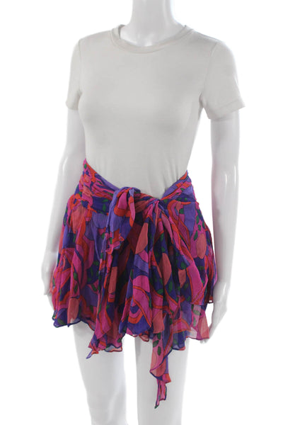 Isabel Marant Women Mini Wrap Silk Floral Skirt Purple Size 36