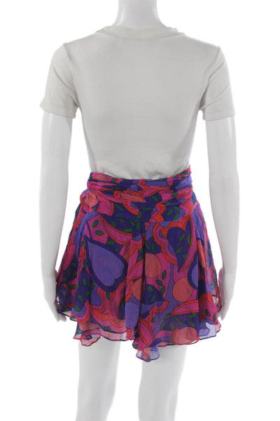 Isabel Marant Women Mini Wrap Silk Floral Skirt Purple Size 36