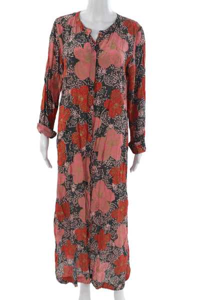 One Teaspoon Womens Kaftan Maxi Dress Dark Gray Floral Long Sleeve Size S