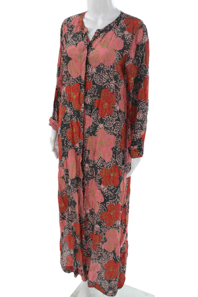 One Teaspoon Womens Kaftan Maxi Dress Dark Gray Floral Long Sleeve Size S