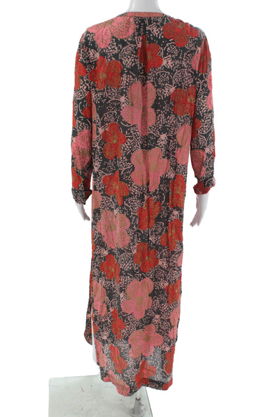One Teaspoon Womens Kaftan Maxi Dress Dark Gray Floral Long Sleeve Size S