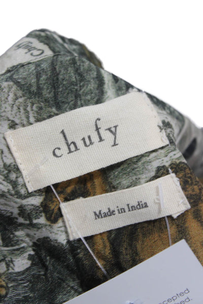 Chufy Womens Green Collared Graphic Long Sleeve Jumpsuit Viscose Size S