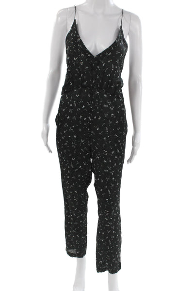 IRO Women Black Floral V-Neck Sleeveless Jumpsuit Size 36