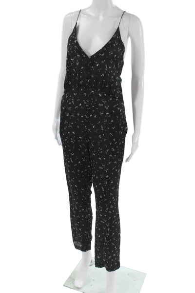 IRO Women Black Floral V-Neck Sleeveless Jumpsuit Size 36
