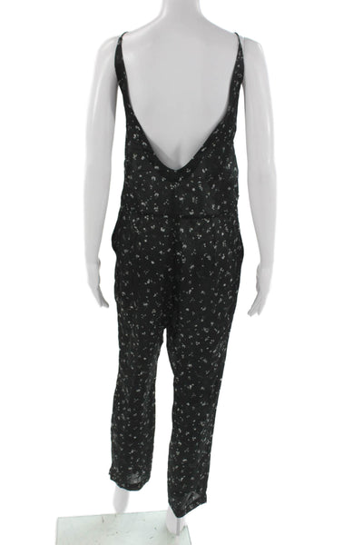IRO Women Black Floral V-Neck Sleeveless Jumpsuit Size 36