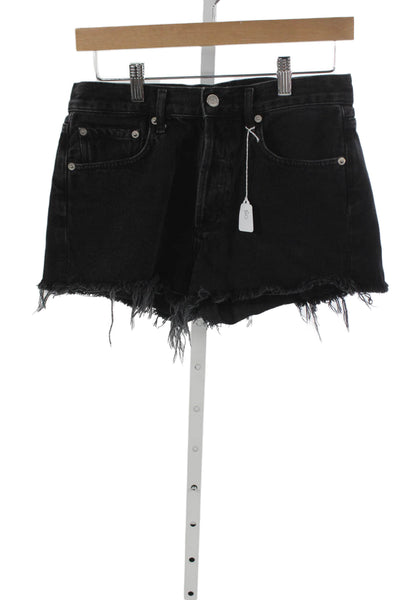 Agolde Unisex Black Solid Cotton Button Grunge Shorts Size 25