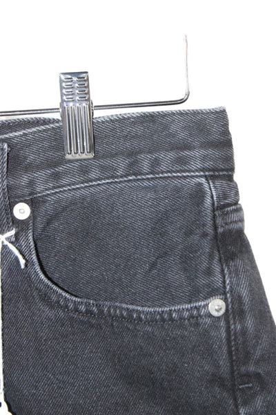 Agolde Unisex Black Solid Cotton Button Grunge Shorts Size 25