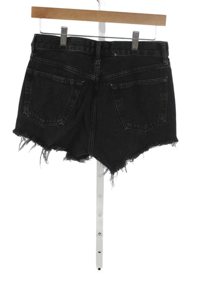 Agolde Unisex Black Solid Cotton Button Grunge Shorts Size 25