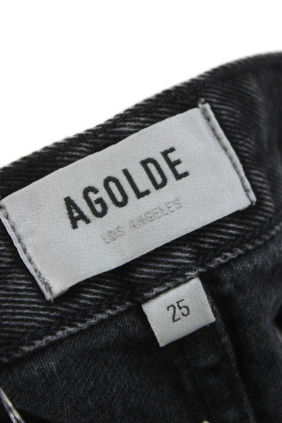 Agolde Unisex Black Solid Cotton Button Grunge Shorts Size 25