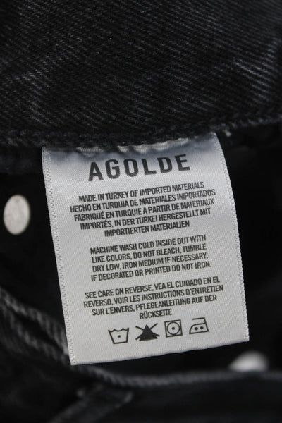 Agolde Unisex Black Solid Cotton Button Grunge Shorts Size 25