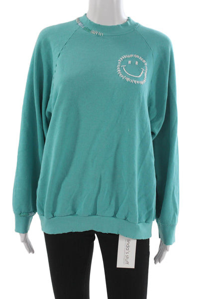 I.S.MB.S Womens Pullover Sweatshirt Green Cotton Crew Neck 90s Graphic Size M