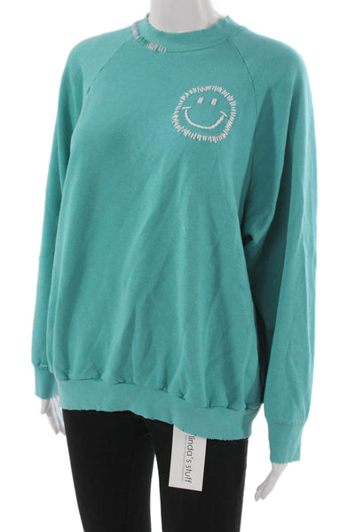I.S.MB.S Womens Pullover Sweatshirt Green Cotton Crew Neck 90s Graphic Size M