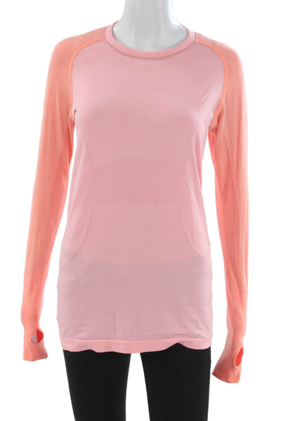 Lululemon Women Basic Long Sleeve Crew Neck Pink Polyester Top Size 8