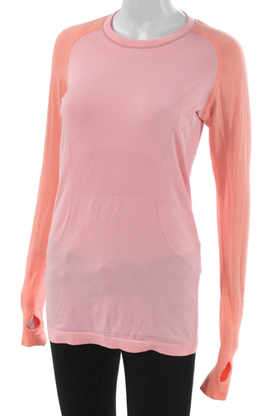Lululemon Women Basic Long Sleeve Crew Neck Pink Polyester Top Size 8