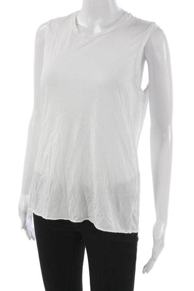 Nili Lotan Women White Basic Sleeveless Crew Neck Tank 100% Supima Cotton Size M