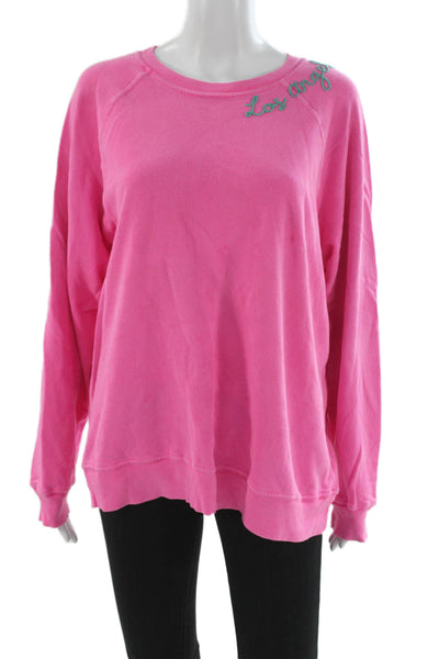 I.S.MB.S Women Pullover Sweatshirts Pink Cotton Crew Neck Long Sleeve Size M