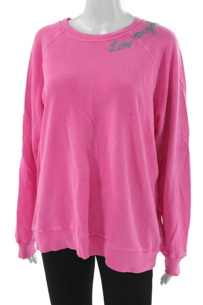 I.S.MB.S Women Pullover Sweatshirts Pink Cotton Crew Neck Long Sleeve Size M