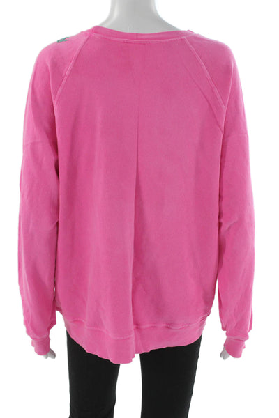 I.S.MB.S Women Pullover Sweatshirts Pink Cotton Crew Neck Long Sleeve Size M
