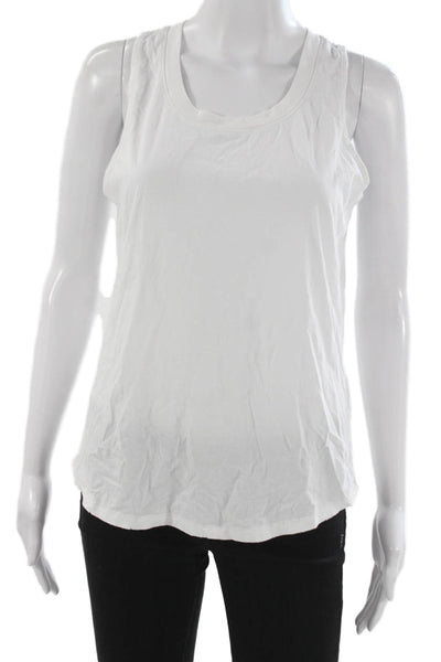 Leallo Women Basic White Tank Top Sleeveless Round Neck Rayon Blend Size L