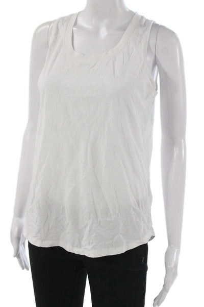 Leallo Women Basic White Tank Top Sleeveless Round Neck Rayon Blend Size L