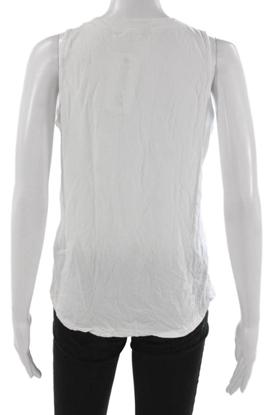 Leallo Women Basic White Tank Top Sleeveless Round Neck Rayon Blend Size L