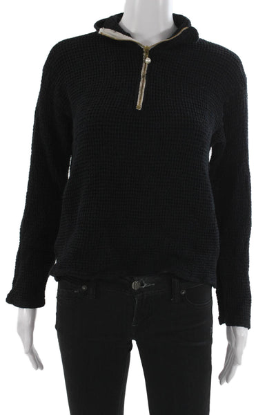 Donni Unisex Black 100% Cotton Mock Neck Zip Pullover Sweater Size M