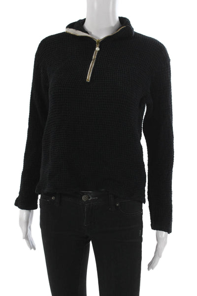 Donni Unisex Black 100% Cotton Mock Neck Zip Pullover Sweater Size M
