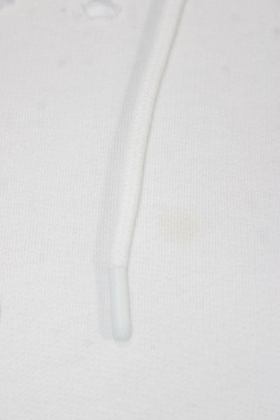 Leallo Women Pullover Hoodie White 100% Cotton Drawstring Long Sleeve Size M