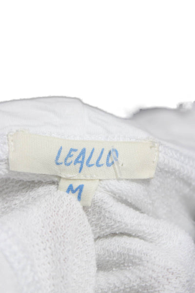 Leallo Women Pullover Hoodie White 100% Cotton Drawstring Long Sleeve Size M