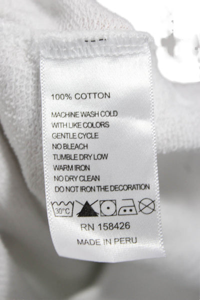 Leallo Women Pullover Hoodie White 100% Cotton Drawstring Long Sleeve Size M