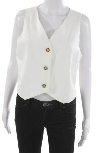 G. Womens Sleeveless V Neck Button Vest White Cotton Linen Size 8