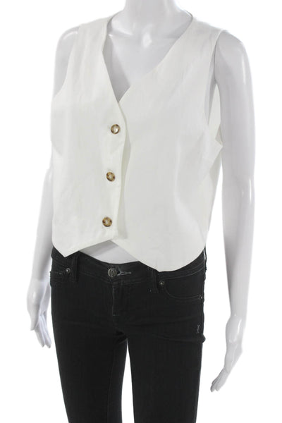 G. Womens Sleeveless V Neck Button Vest White Cotton Linen Size 8