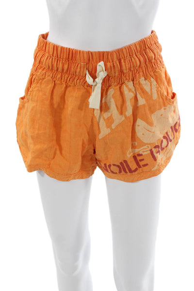 Sunday Unisex Orange Graphic Sweat Shorts Drawstring Linen Beach Spring Size M