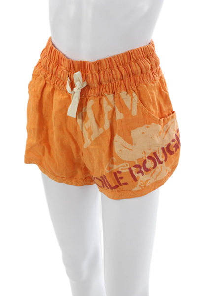 Sunday Unisex Orange Graphic Sweat Shorts Drawstring Linen Beach Spring Size M