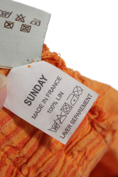 Sunday Unisex Orange Graphic Sweat Shorts Drawstring Linen Beach Spring Size M