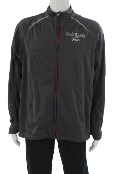 Asics Mens Windbreaker Dark Gray High Neck Zip Long Sleeve Polyester Size L