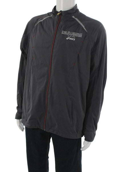 Asics Mens Windbreaker Dark Gray High Neck Zip Long Sleeve Polyester Size L
